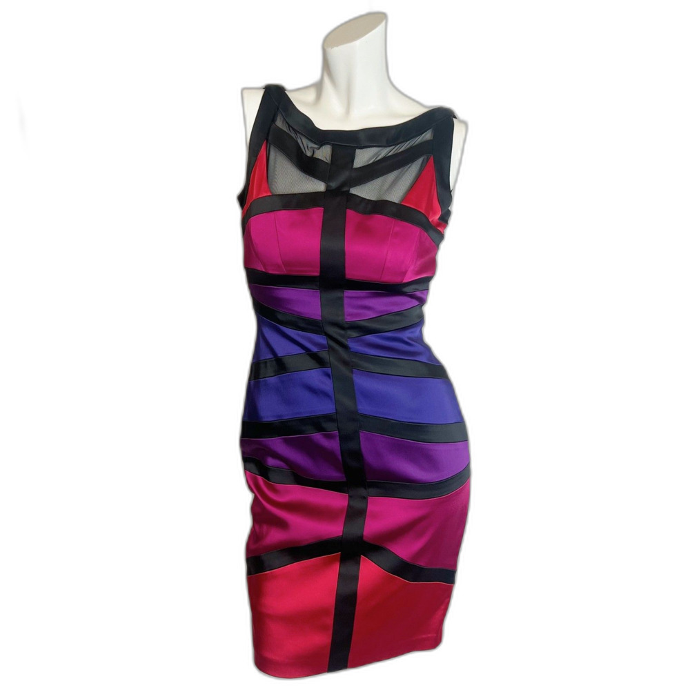 y2k Jax Colorblock Sheath Dress Mesh Bodycon Clubbing Women's Size 4